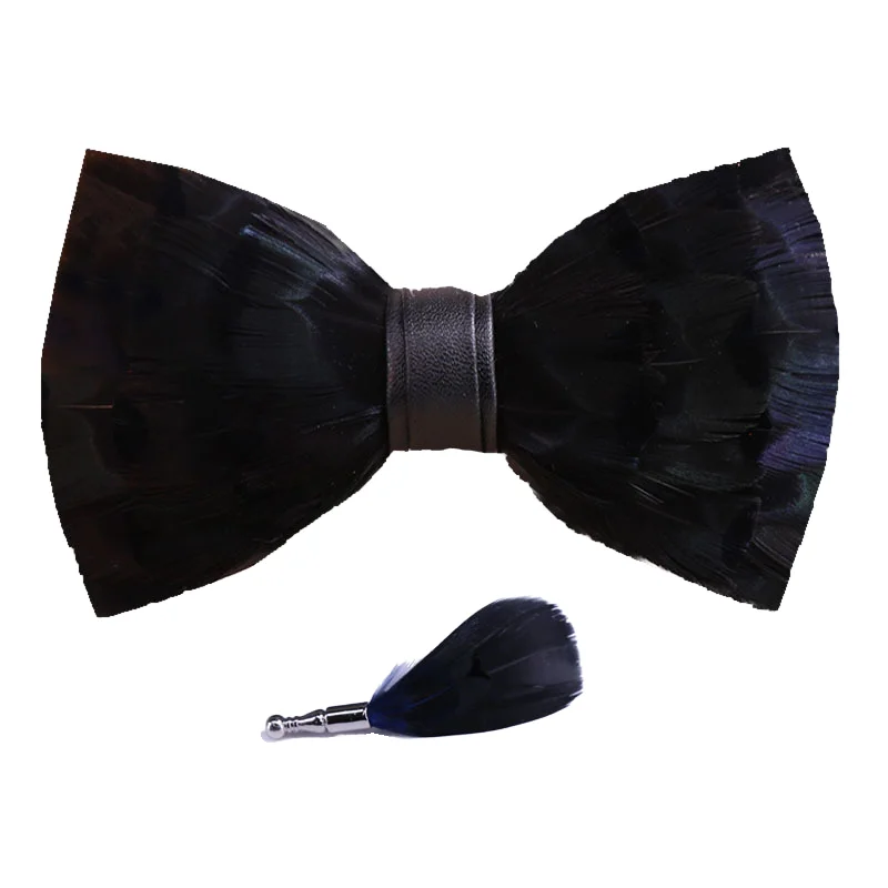 Hot Selling Custom Mens Feather Bowtie Brooch Set Fancy Decorative Handmade Elegant For Event Party