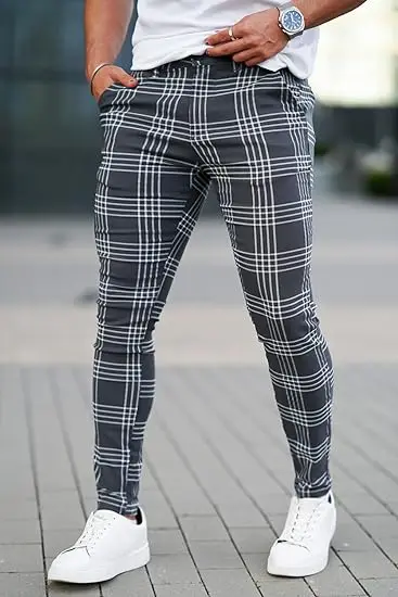 Wholesale Custom Slim Fit Stretch Plaid Dress Pants for Men Skinny Chino Pants Men Mens Chinos Casual Pants