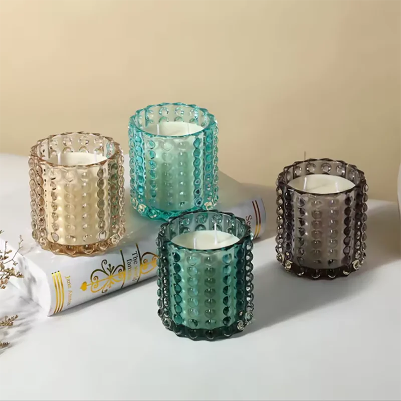 Wholesale high quality votive candle holders Popular Creative Polka Dot Embossed Glass Scented Candles for home decoration
