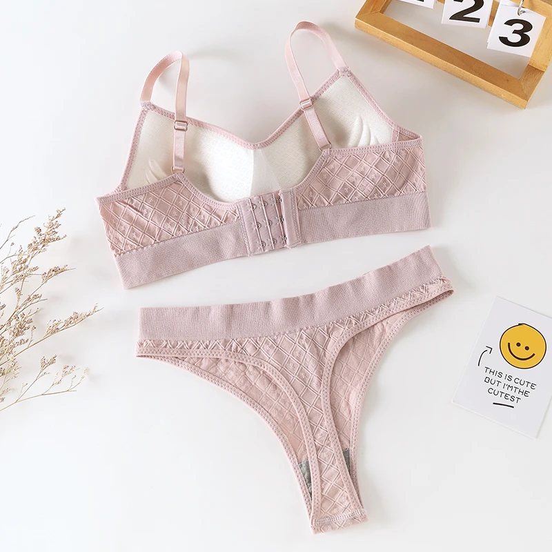 bra panty set size seamless sise ladies Latex fixed cup cotton without pad Back Buckle women tube top bra thongs panties suit