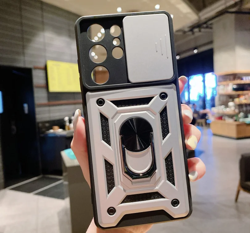 Army Push Window Anti-Fall Magnetic Mobile Phone Cover Invisible Bracket Protective Case For Samsung S23