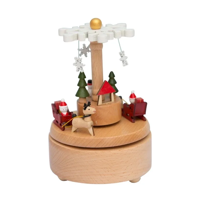 Hot Selling Christmas Tree Rotate Music Box with Ornaments Mini Wooden Tabletop Christmas Tree with Music Gift