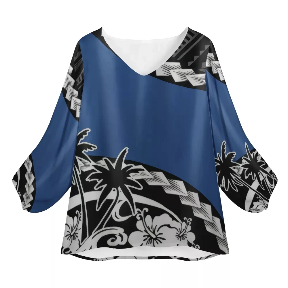 2021 Wholesale Chiffon Tops And Blouses Vintage Samoan Polynesian Tribal Tattoo Pattern Women Loose Tops And Blouse Ladies