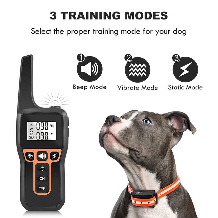 
Remote Dog Training Device Barking Prevention Waterproof Black TPU Reflective Collar 
