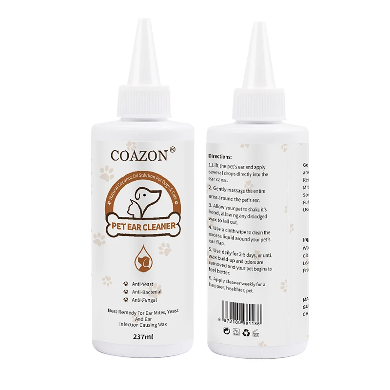 Pet Cat Dog Ear Drops Cleaner Remove Odor Deodorizers for Itch, Head Shaking, Discharge & Smell 8oz