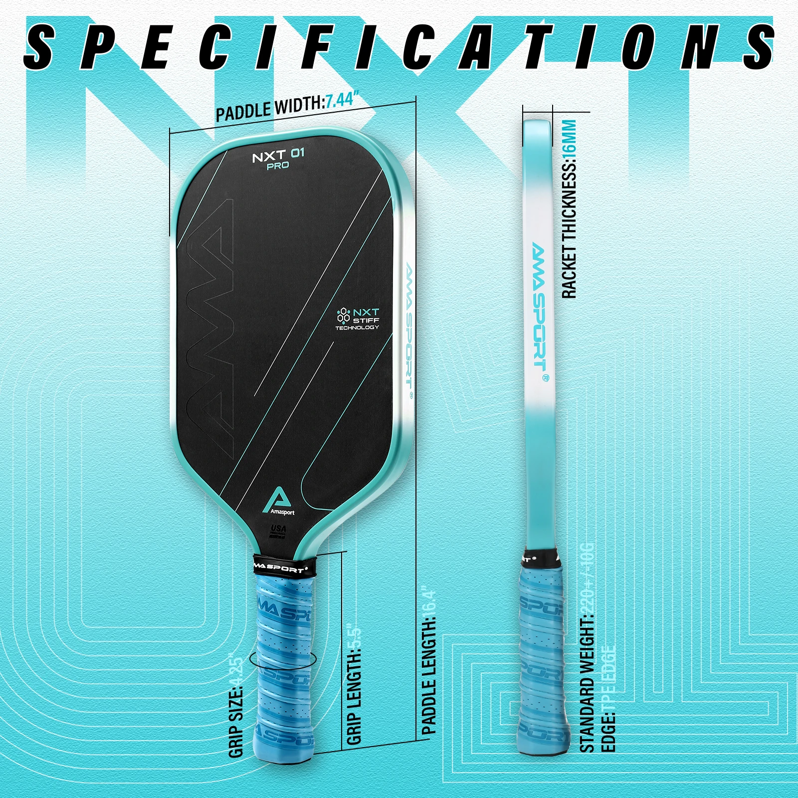 AMA SPORT Outstanding Standard Thermoformed NXT01 Pro Toray T700 Carbon Fiber Pickleball Paddles for Professional Players