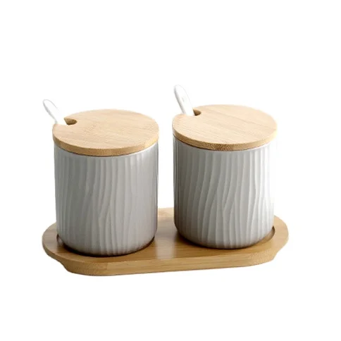 Набор банок для приправ в скандинавском стиле (2 шт.), керамические контейнеры для соли и перца, бамбуковый поднос для хранения приправ и специй