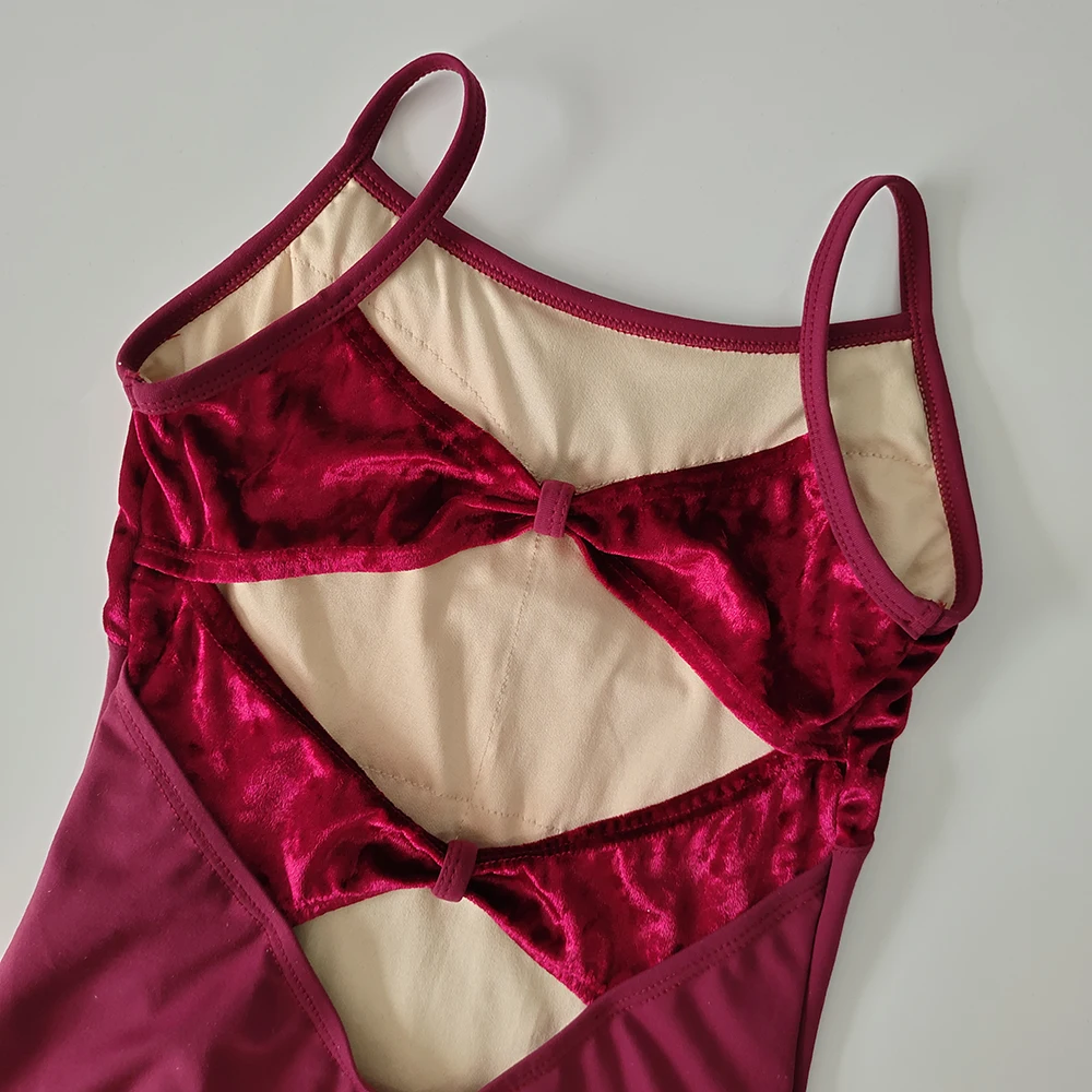 2024 hot selling popular custom design royal red wine velvet camisole adult women dance wear ballet leotards