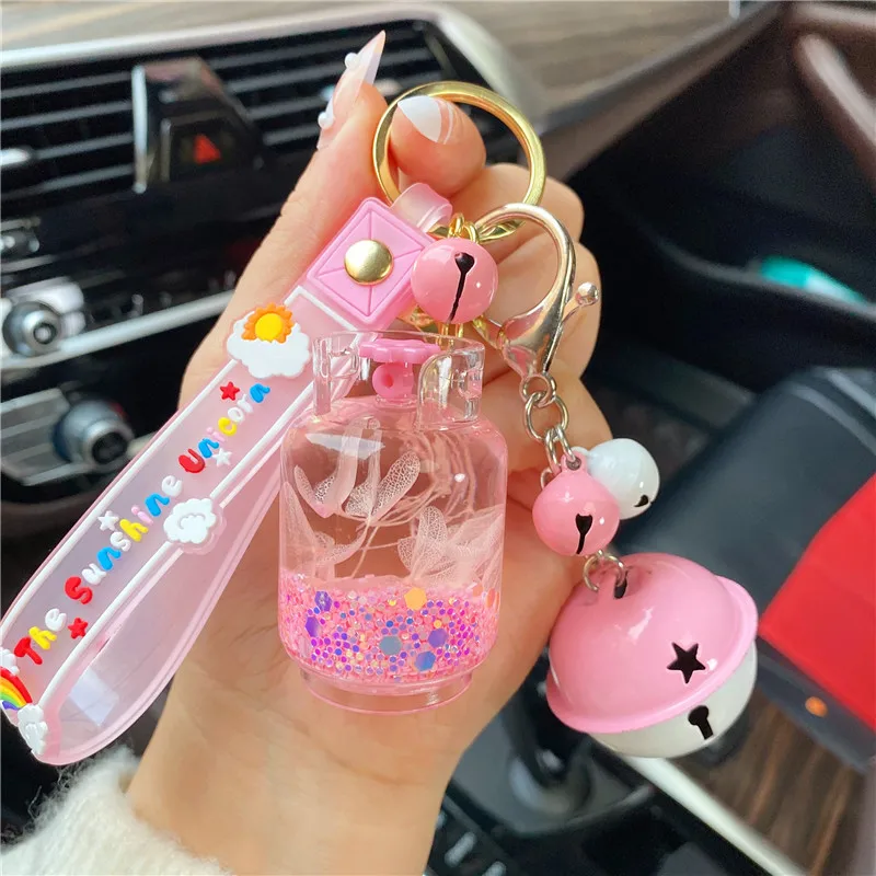 Luminous plant Liquid Boba Quicksand Cute Kawaii Bubble Tea Keychain oil floating Milk Tea Keychains