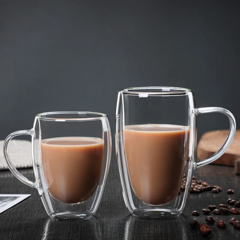 High quality Glass double layer mug with handle tea coffee mug Hot Insulated Glass Mug
