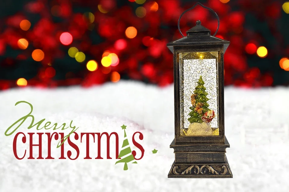 Low MOQ glittering tabletop Promotional Decoration Flying Santa Reindeer in Sleigh Led Electric Christmas Snow Globe For Sale