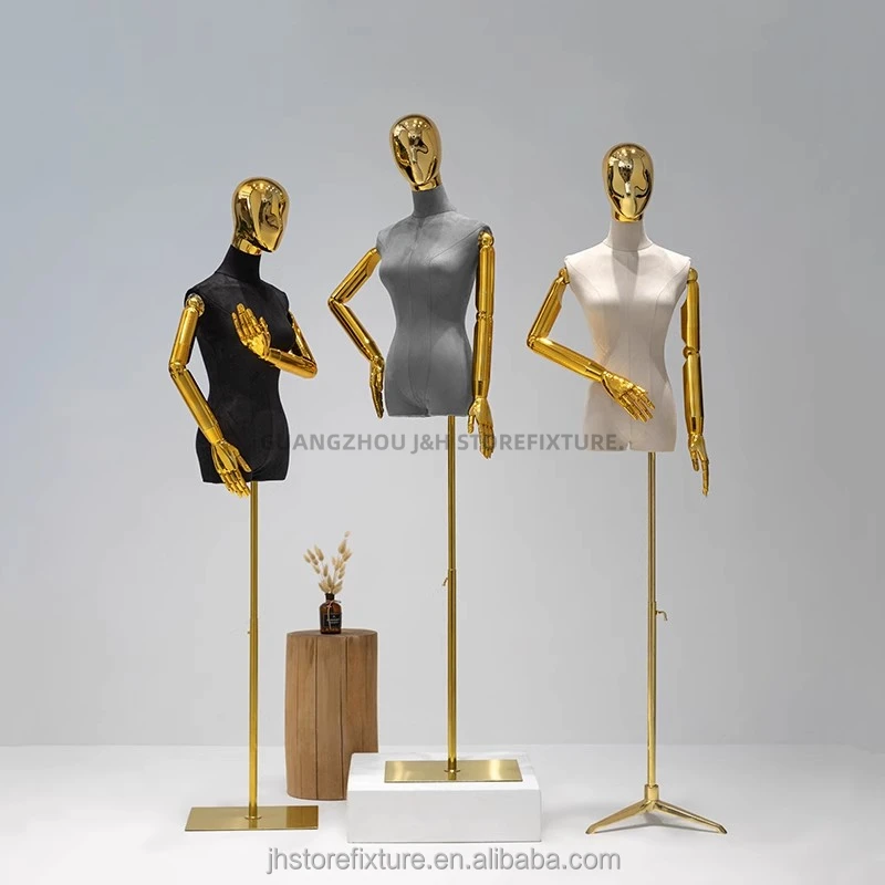 gold mannequins female Model Flexible Hand Torso Dress Form Off Shoulder with Legs Female Mannequins