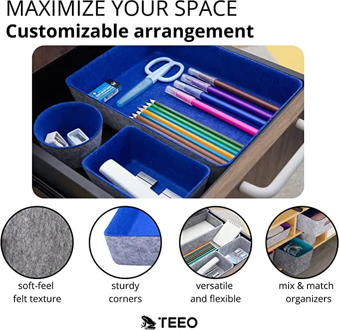 Custom felt desk organiser home office felt drawer divider organizer storage bin desk organiser