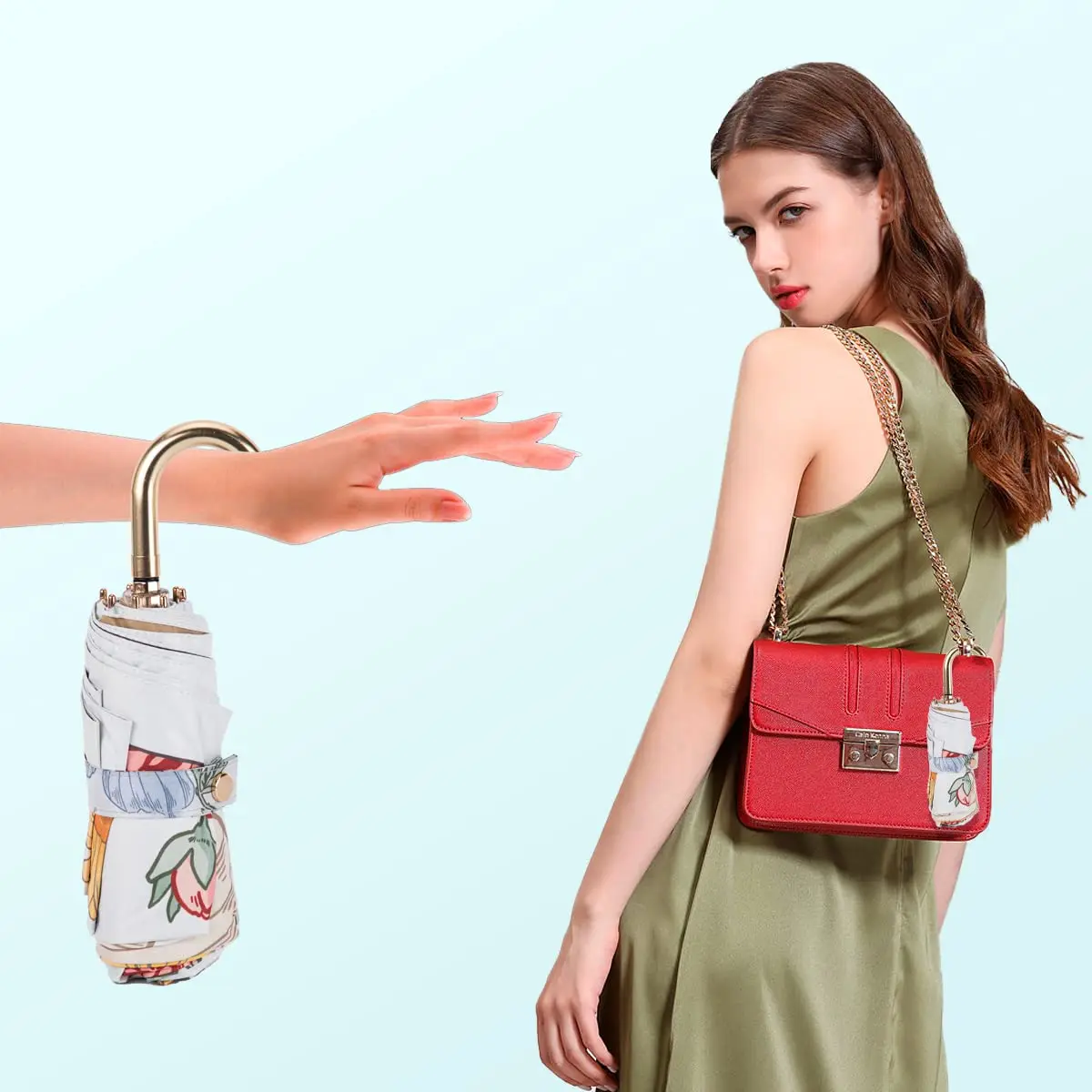 Compact Folding Umbrella Small Umbrella for Rain Parasol UV Protection Lightweight & Portable Umbrella for Women Girls