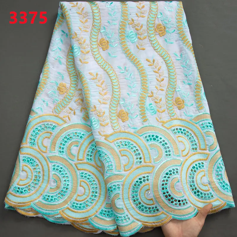 3375 New Design Lafaya Lace Fabric with Rhinestones Free Shipping African Cotton Embroidery Lace Fabric for Women Party Dress