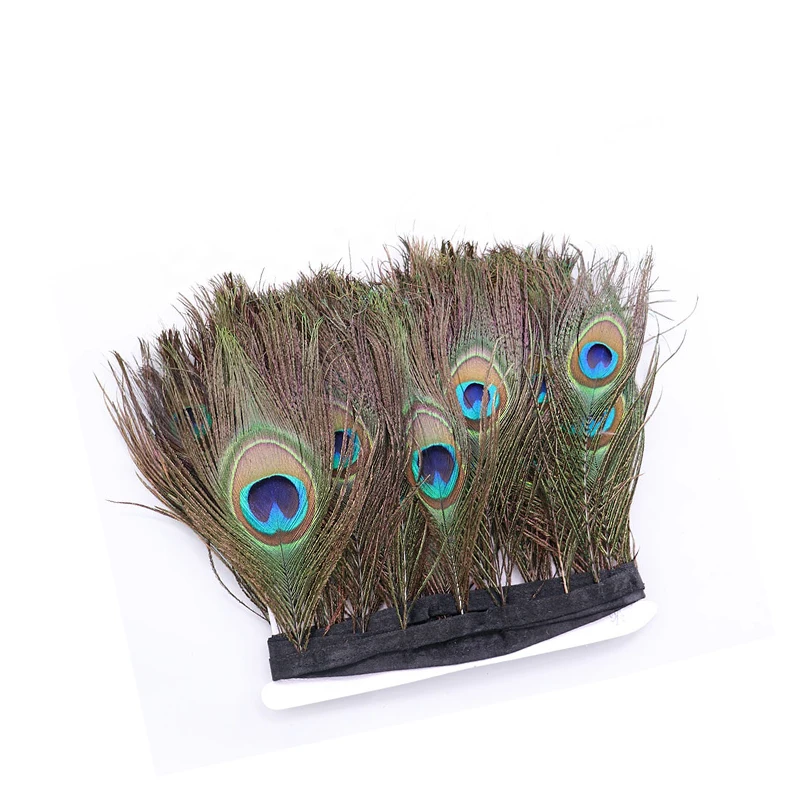 High Quality Trims Fringe  Costumes Decoration Dyed Peacock Eye Feathe Satin Ribbon Sewing Crafts