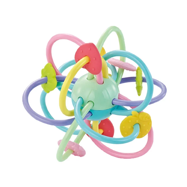 High Quality Non-toxic Baby Growing Colorful Rattle Baby Soft Flexible Smooth Silicone Teether Ball For Infant Boys Girls