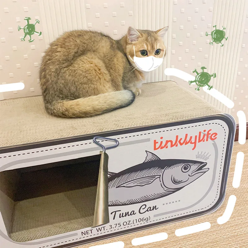 Colorful Fish Can Shape Cat Nest Scratching Board Cat Bed