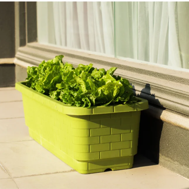 Durable Large home planting rectangle shape plastic flower pot garden self watering plant pot for vegetable herbs strawberry