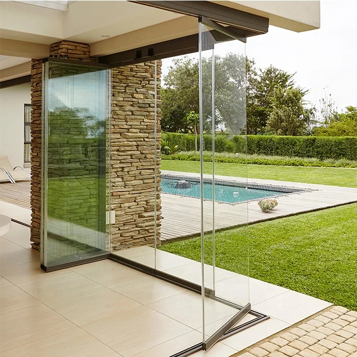 Topbright aluminum hardware water proof tempered lowes glazed exterior glass frameless folding doors