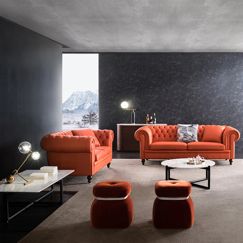 Итальянский кожаный диван в гостиной кожаное высокого качества 3 местный кнопка Пуск; Обувь из натуральной кожи; Роскошная диваны Честерфилд