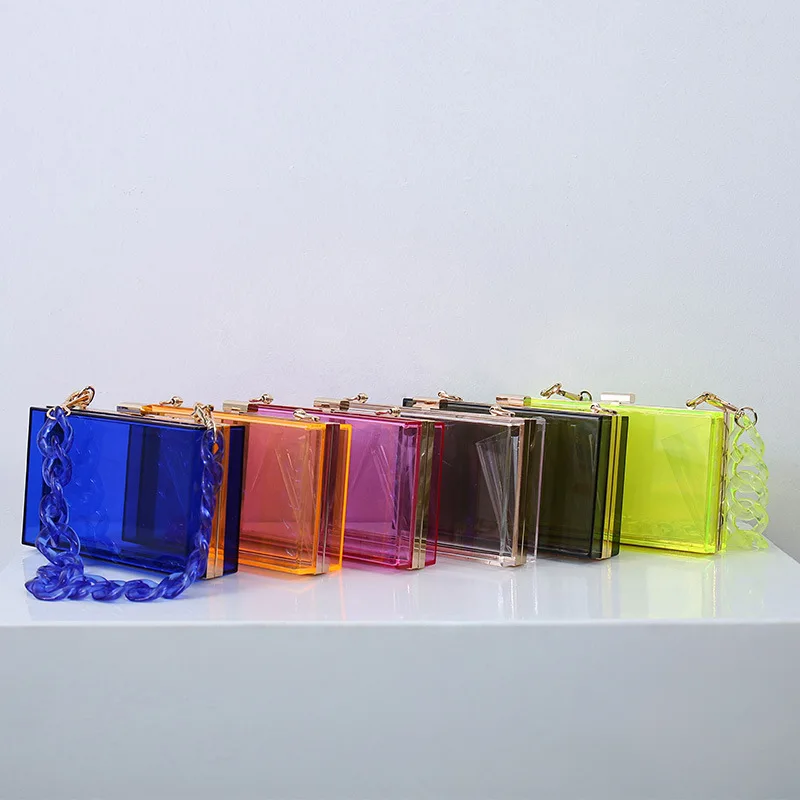 
Latest Custom Fashion Acrylic Transparent Clutch Purse Chain Shoulder Evening Bag Clear Square Box Bag For Women 