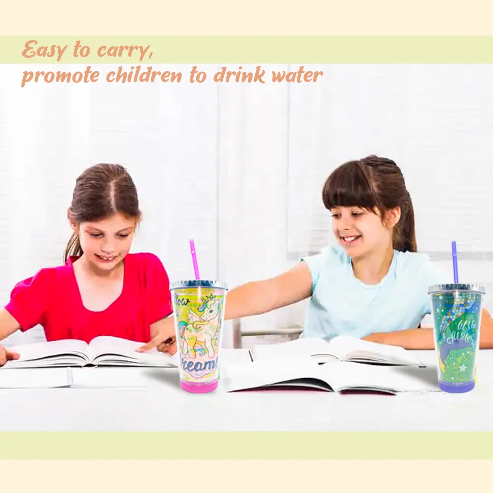 Customization 16.9 OZ DIY Clear Double Wall Tumbler Cup with Lid Straw and Built-in fluid drawing card For Iced Drink Tea Coffee