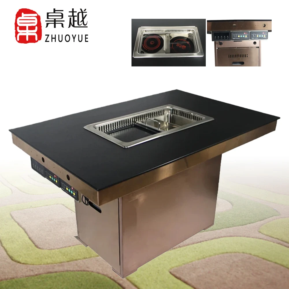 Zhuoyue HP56 Smokeless Marble hotpot bbq Table induction hot pot With Purifier Hot Pot Table