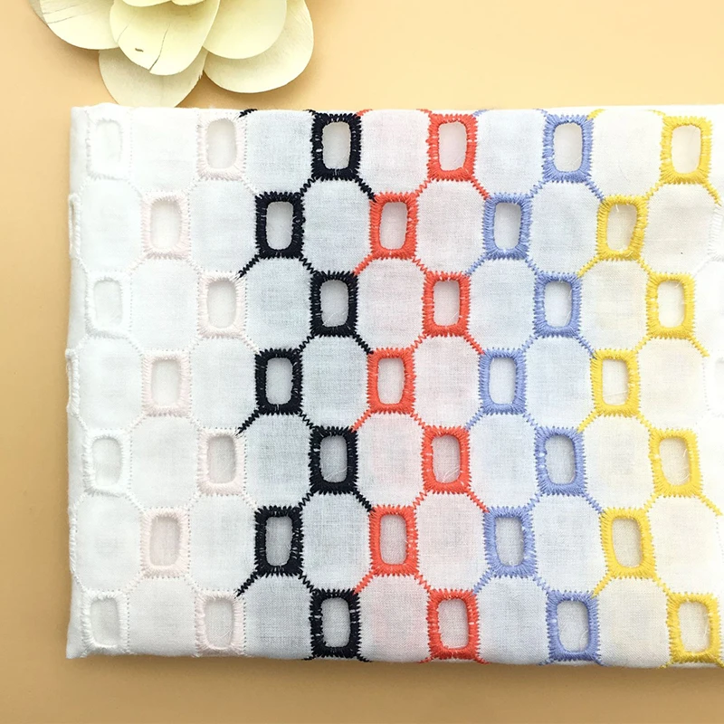 Square pattern cotton embroidery hollow color multi-color cotton clothing pure cotton embroidery fabric