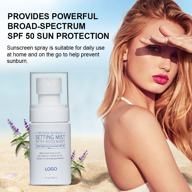 Оптовая продажа частная торговая марка SPF 50 Солнцезащитный спрей для макияжа всех типов