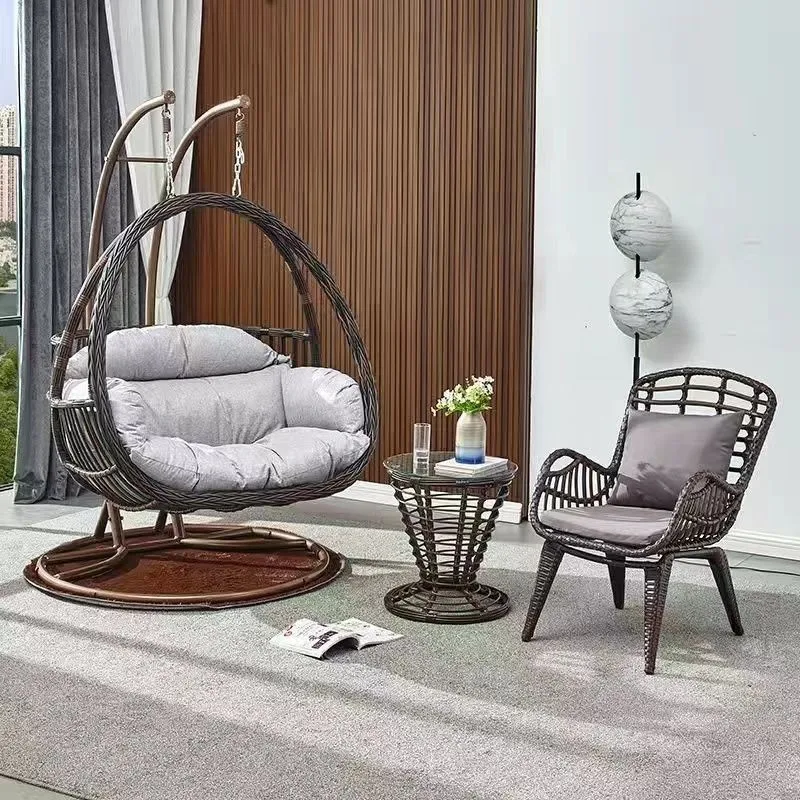 Распродажа уличное садовое кресло-качалка из плетеного ротанга с подставкой