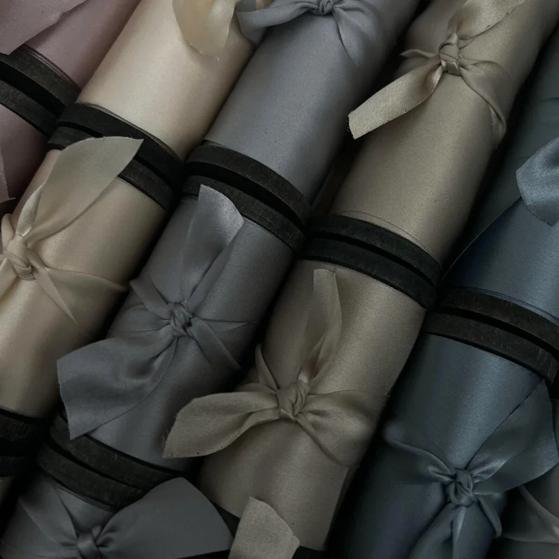 luxury closed edge charmeuse habotai pure silk ribbon hand dyed silk ribbon for bridal stylists florists