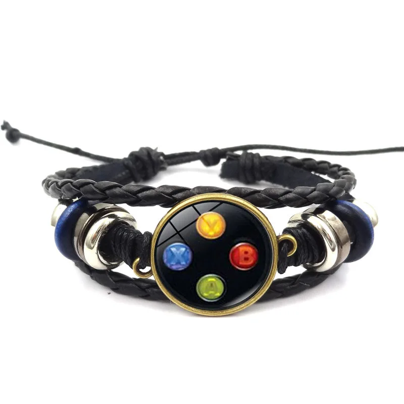 Handmade Glass Gem Art Photo Charm Bracelets Jewelry Old Video Game Controller Leather Bracelet