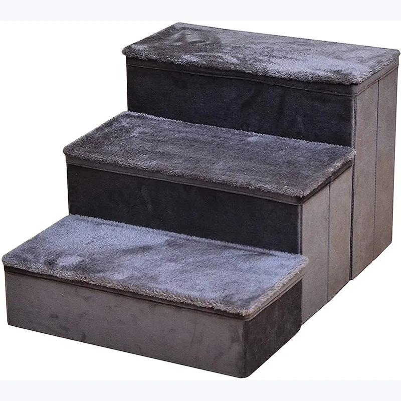 New Design Foldable Storage Ottoman Dogs Stairs Portable Staircase Ramp 3 Step Gray Steps Pet Ladder For Dog Cat Ramping