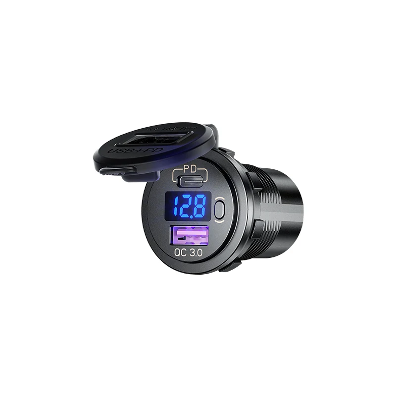 Multifunction Car USB Socket QC 3.0 Dual 12v Car Charger fast car charger with Switch and Voltage Display