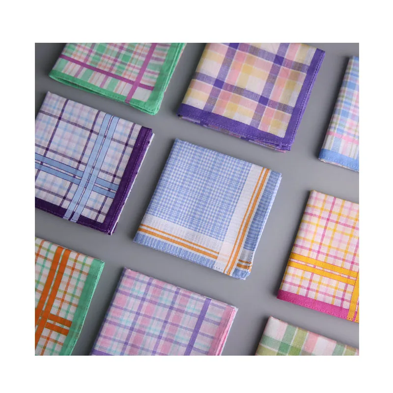 Most popular 100% Cotton plaid soft cotton Ladies Handkerchief
