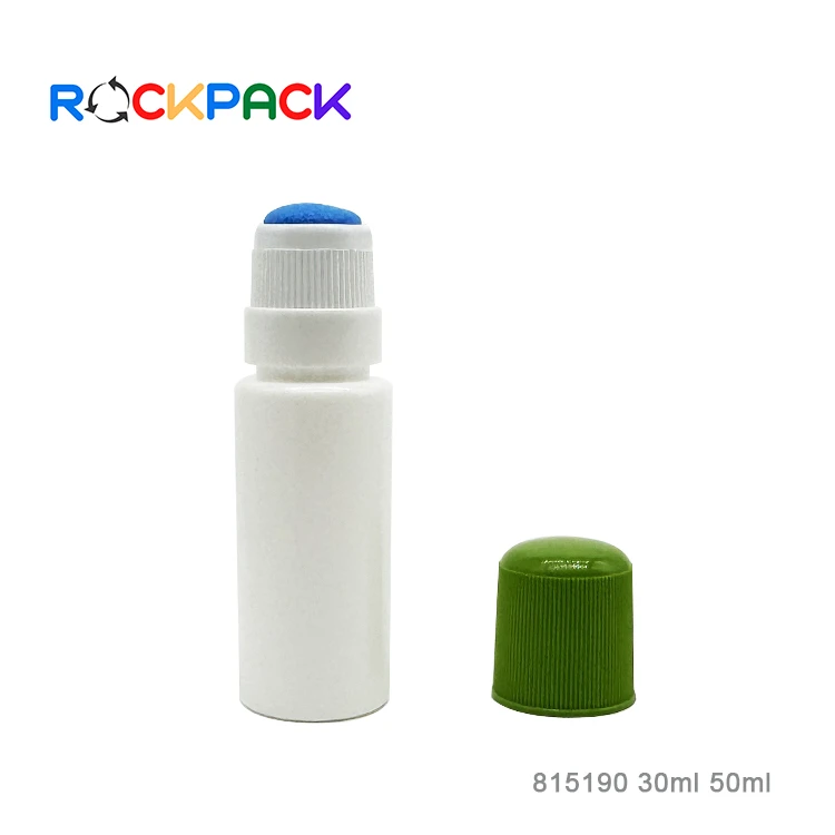 HDPE 30ml 50ml plastic cleaning liniment sponge daub bottle with sponge applicator