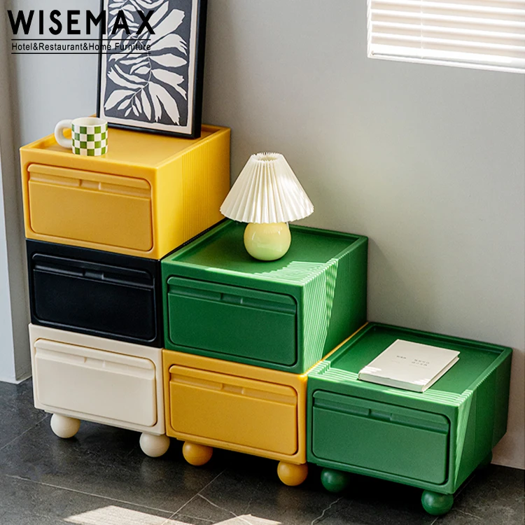 WISEMAX FURNITURE Nordic living room furniture Square shape PP plastic storage bedroom cabinet with 1 drawer