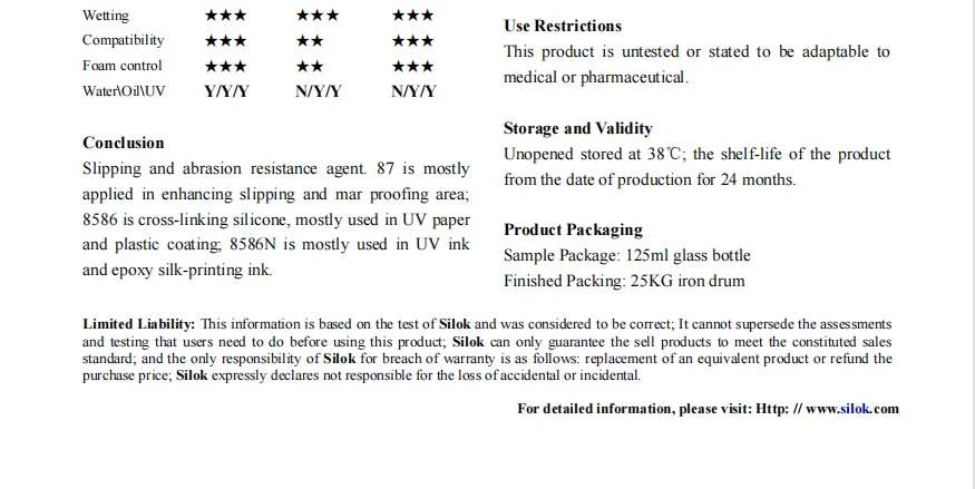 Silok 8586  Cross-link silicone slipping agent With reactive functional group polysiloxane Epoxy baking paint