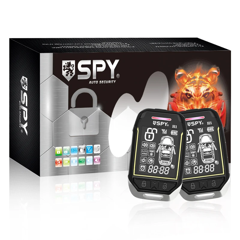 spy 2 way car alarm remote start system 433Mhz 12V Car Alarm lcd Immobilizer Bt Lcd Key CAR Alarm System