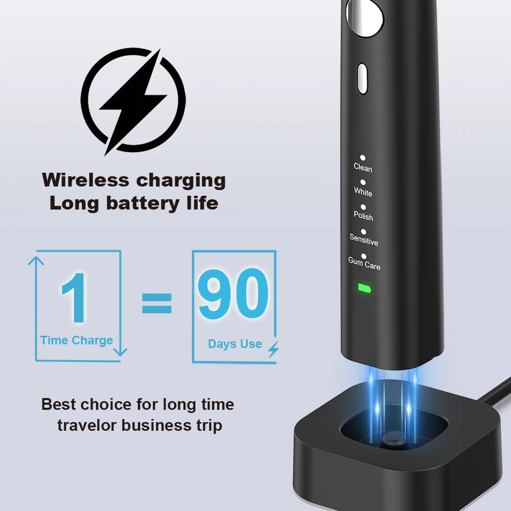 Factory OEM customize Rechargeable 5 Working Modes Sonic Vibration Electric Toothbrush With Travel Case