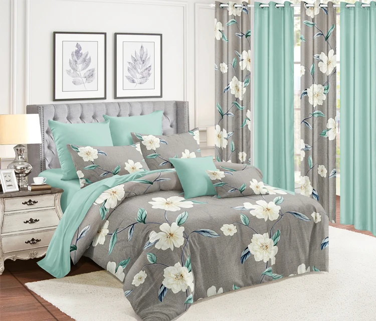 Fashionable Patterns Bedding Sets With Window Curtains Living Room 4 Piece Bedding Bedspread Set And Sheet Bedding