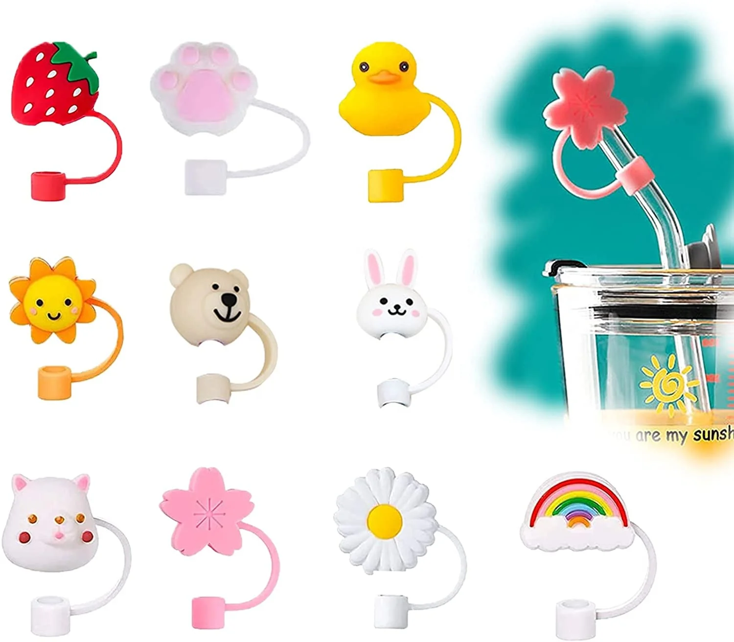 Многоразовые металлические наконечники для соломинок с милыми животными пылезащитные крышки силиконовая крышка питьевой