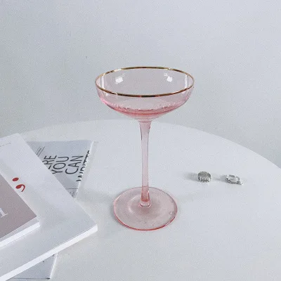 Wedding glasses romantic party gift high quality wine cup lead free crystal glass champagne coupe wine glasses with gold rim