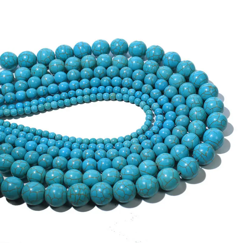 High Quality Round Blue Turquoise Beads Strand 6/8/10mm Red Turquoise Howlite Gemstone Strands Beads  for Jewelry Making