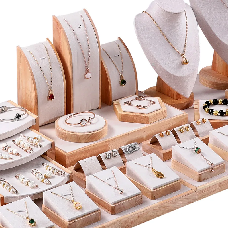 Beige velvet jewelry counter display props ring stud bracelet necklace display rack jewelry storage accessories rack