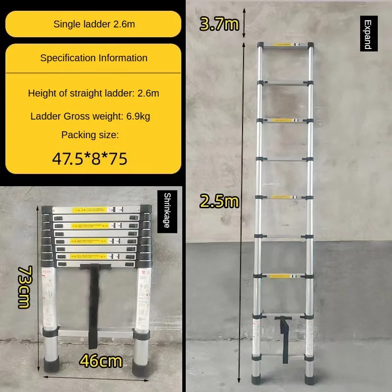 Portable Multifunctional Telescopic Ladder Foldable Telescopic Straight Ladder Outdoor Work Aluminum Alloy Telescopic Ladder