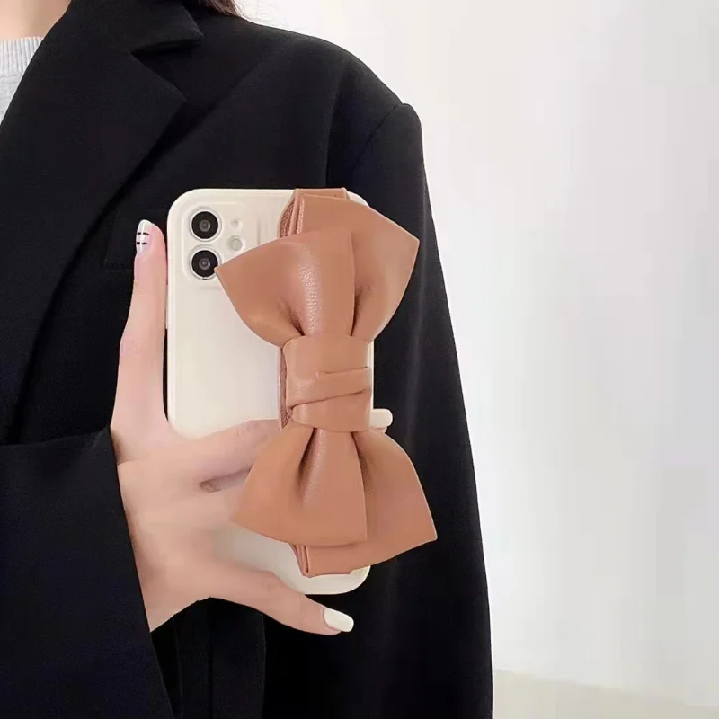 New mobile phone case protective cover Straight edge sanded leather bow for using