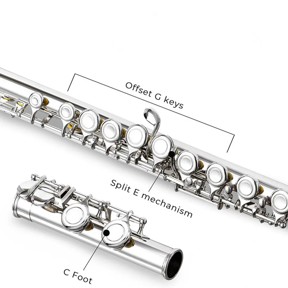 Wholesale C Tone Flute 16 Keys Closed Hole Silver Plated Copper Material Multicolor Music Instruments Flute
