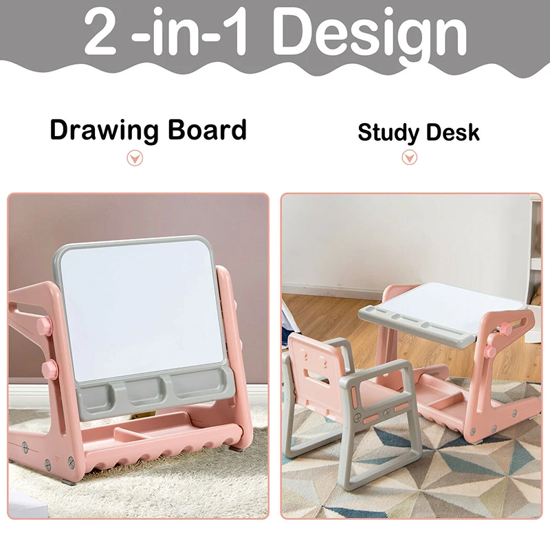ABST 3 in 1 Kid Desk Chair Set Children Study Table with Magnetic Dry Erase Board
